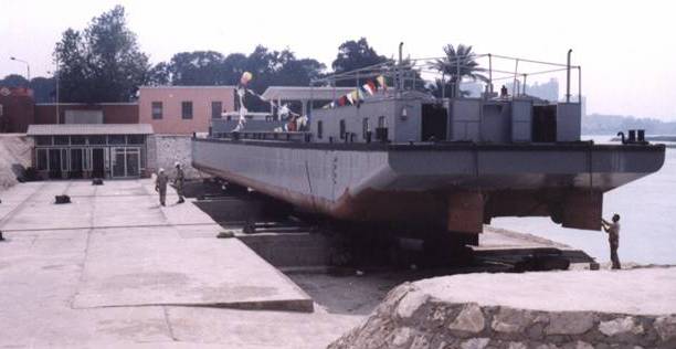 Large Barge Loaded On Cradles At A River Nile Slipway